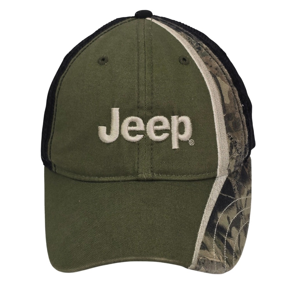 Jeep Paramount Outdoors Trucker Hat OSFM Green Camo Mesh Back Embroidered Cap